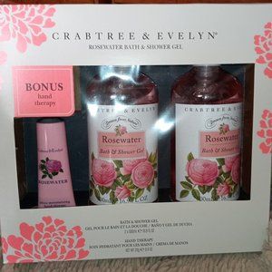 Crabtree & Evelyn Rosewater Bath & Shower Gel Gift Set + Bonus Hand Therapy New